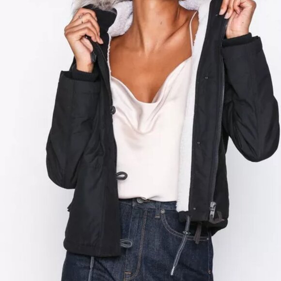 COPY - Only black hoodie sherpa lined bomber jacket size S - Picture 2 of 11